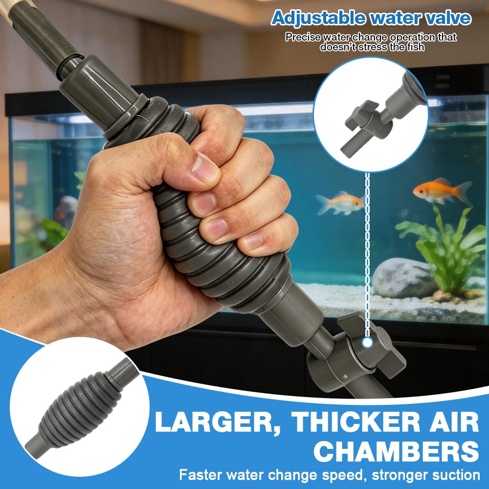 Aspirateur Aquarium, 1.7m Nettoyage Aquarium, Pompe Nettoyage Aquarium avec Règulation du Débit pour Vidange Complète, Siphon A-quarium pour Nettoyage, changements et Nettoyage du Sable (Gris)
