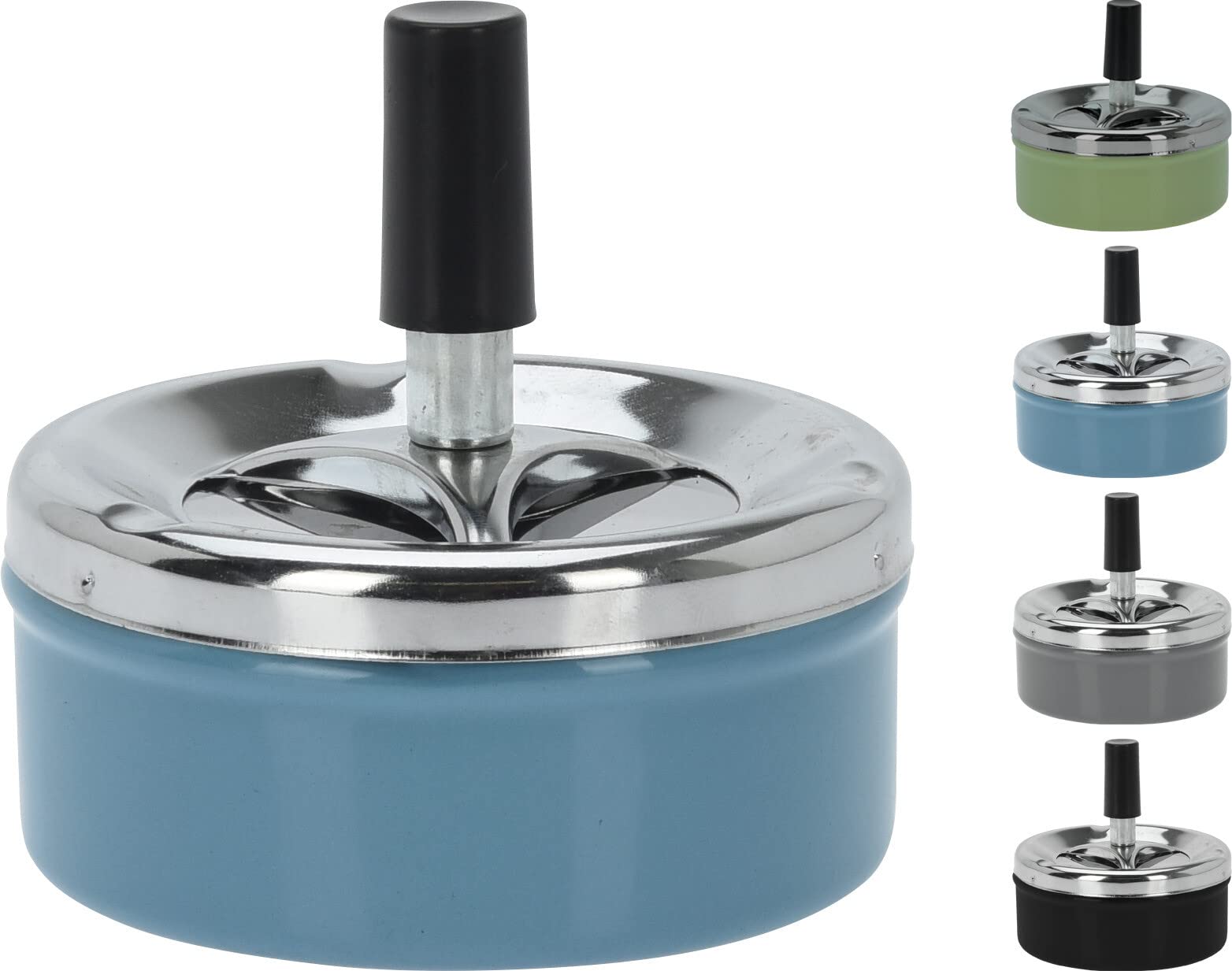 OrionMart Stainless Steel Tabletop Cigarette Revolving Ashtray, Black, Medium - Image 2