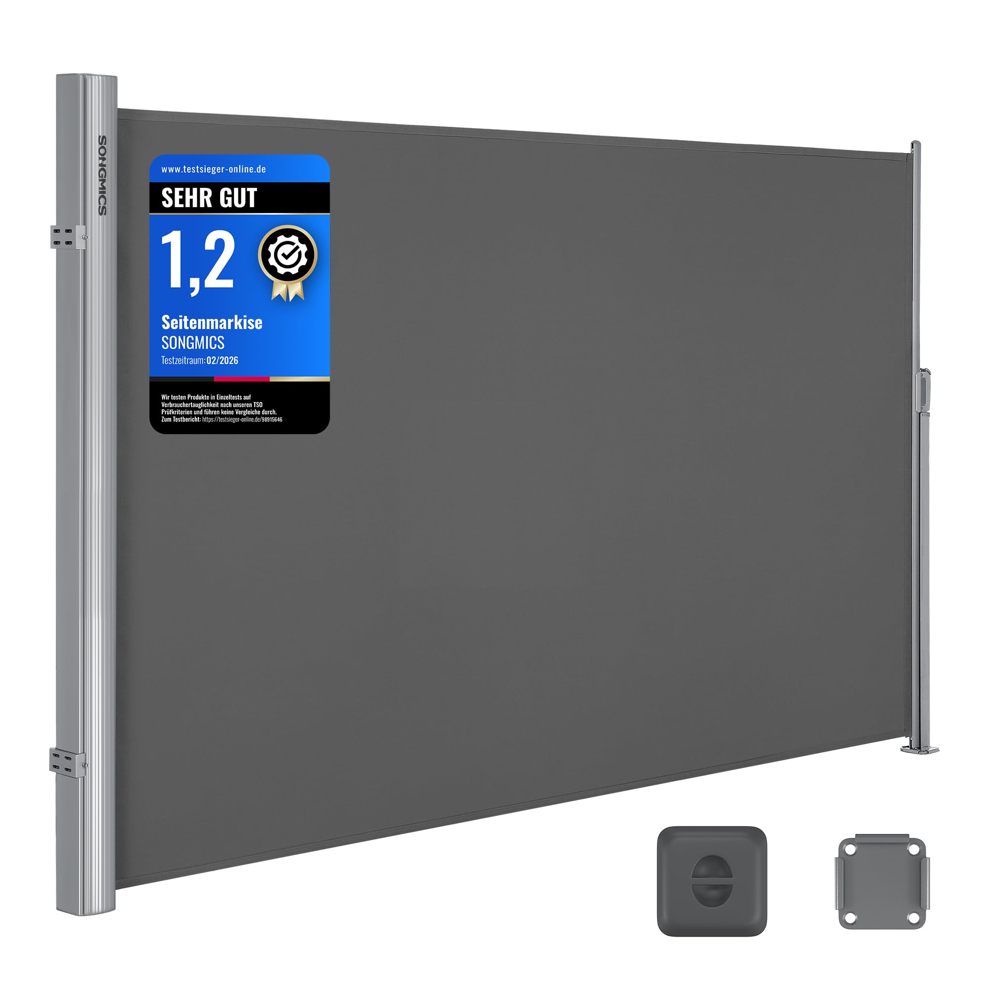 SONGMICS Seitenmarkise Ausziehbar 200 x 350 cm, anthrazit