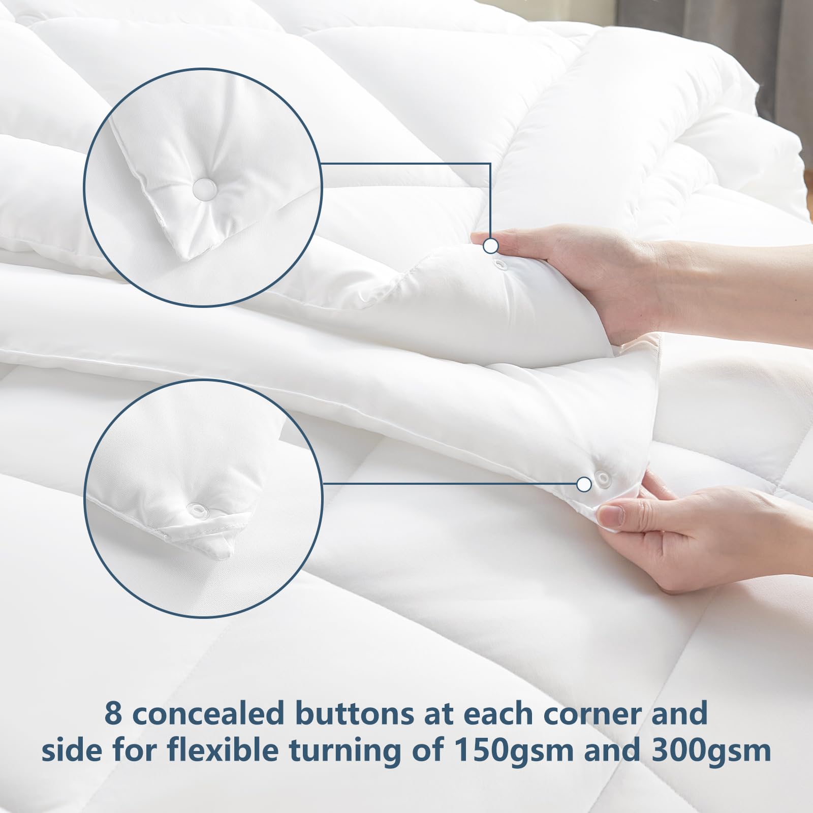 WAVVE Couette 220x240 Ensemble de 2 pièces été 150g/m² + 4 Saisons 300g/m² = Hiver 450g/m² Édredon 2 Personnes Microfibre Blanc
