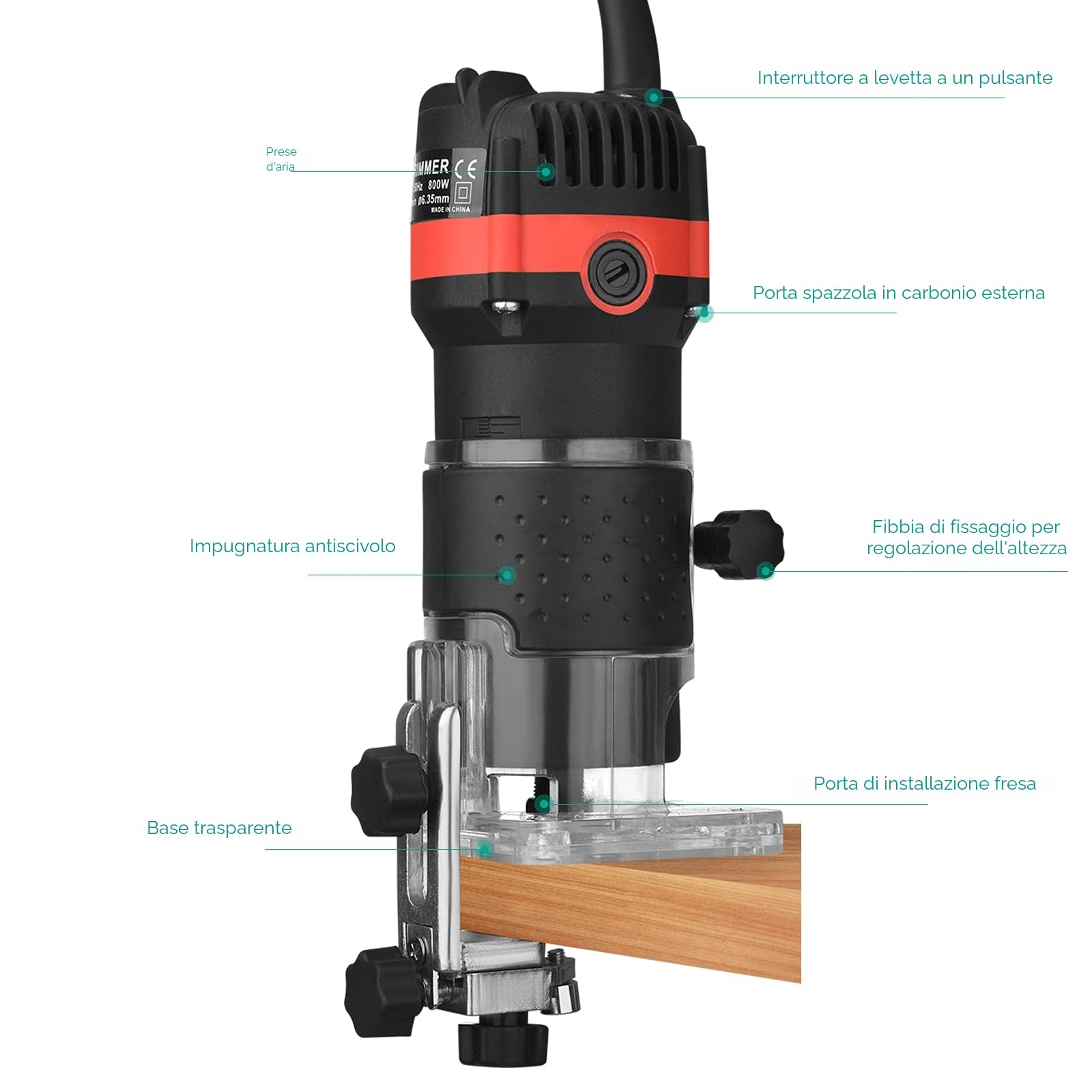 800W Strumento Compatto per la Lavorazione del Legno Router Portatile per la Lavorazione del Legno Router elettrico per Legnoo Trimmer con 15 Pezzi di Fresa Fai da te