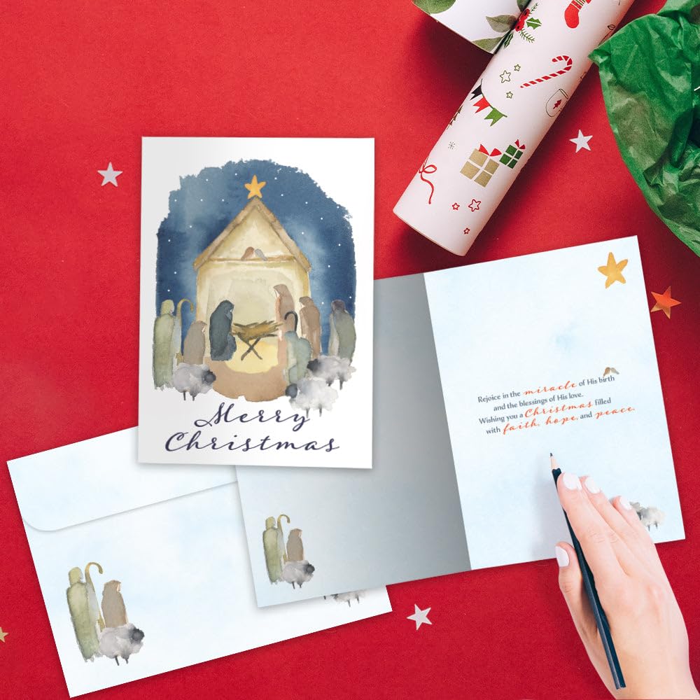 Tree-Free Greetings - Tarjetas de felicitación de temporada - Diseños artísticos - 12 tarjetas + sobres a juego - Fabricado en Estados Unidos - Papel 100% reciclado - 5 x 7 - Milagro de la Natividad