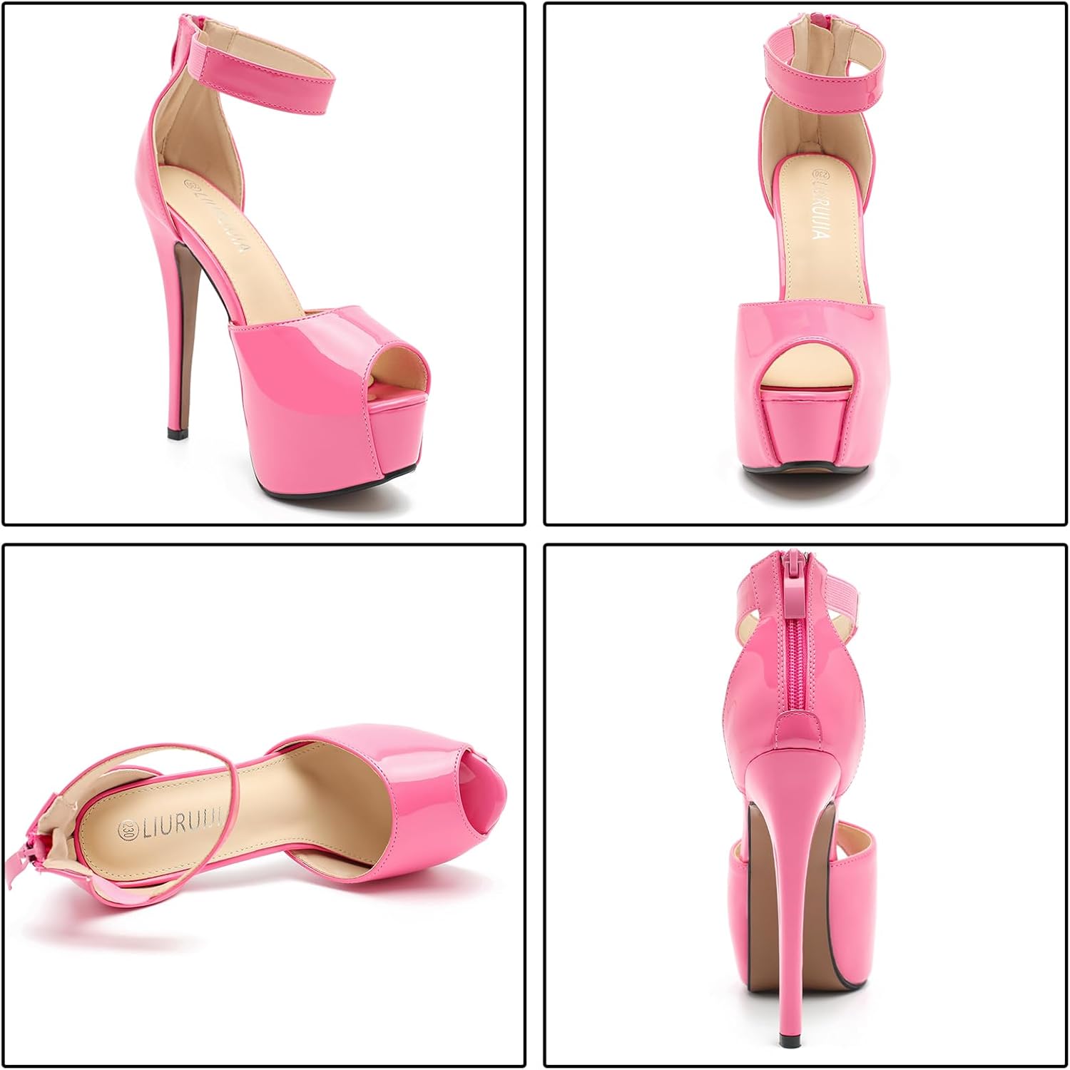 LIURUIJIA Women's Ankle Strap Platform High Heels Sexy Stiletto Heels Wedding Bridal Peep Toe Pumps Heeled Sandals Dress Shoes - Image 6