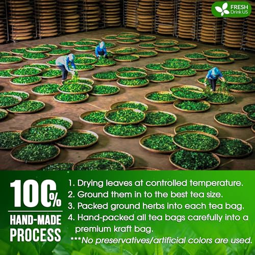 Image of FreshDrinkUS, Premium 75 Tulsi Green Tea Bags, 100% Natural, Blend of Tulsi Holy Basil Leaves, and Green Tea Leaves. Made with Natural Material Tea Bags. No Sugar, Vegan.