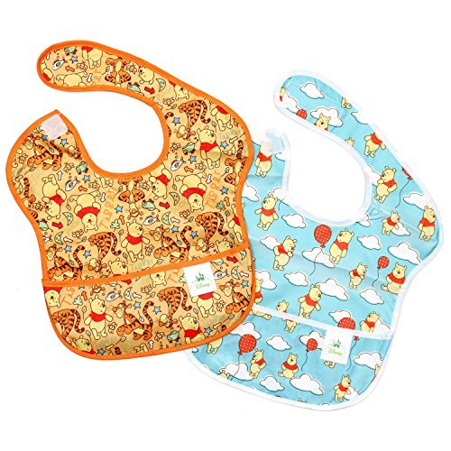Bumkins Disney Winnie The Pooh SuperBib, Baby Bib, Waterproof, Washable, Stain and Odor Resistant, 6-24 Months (Pack of 2) - Woods/Balloon
