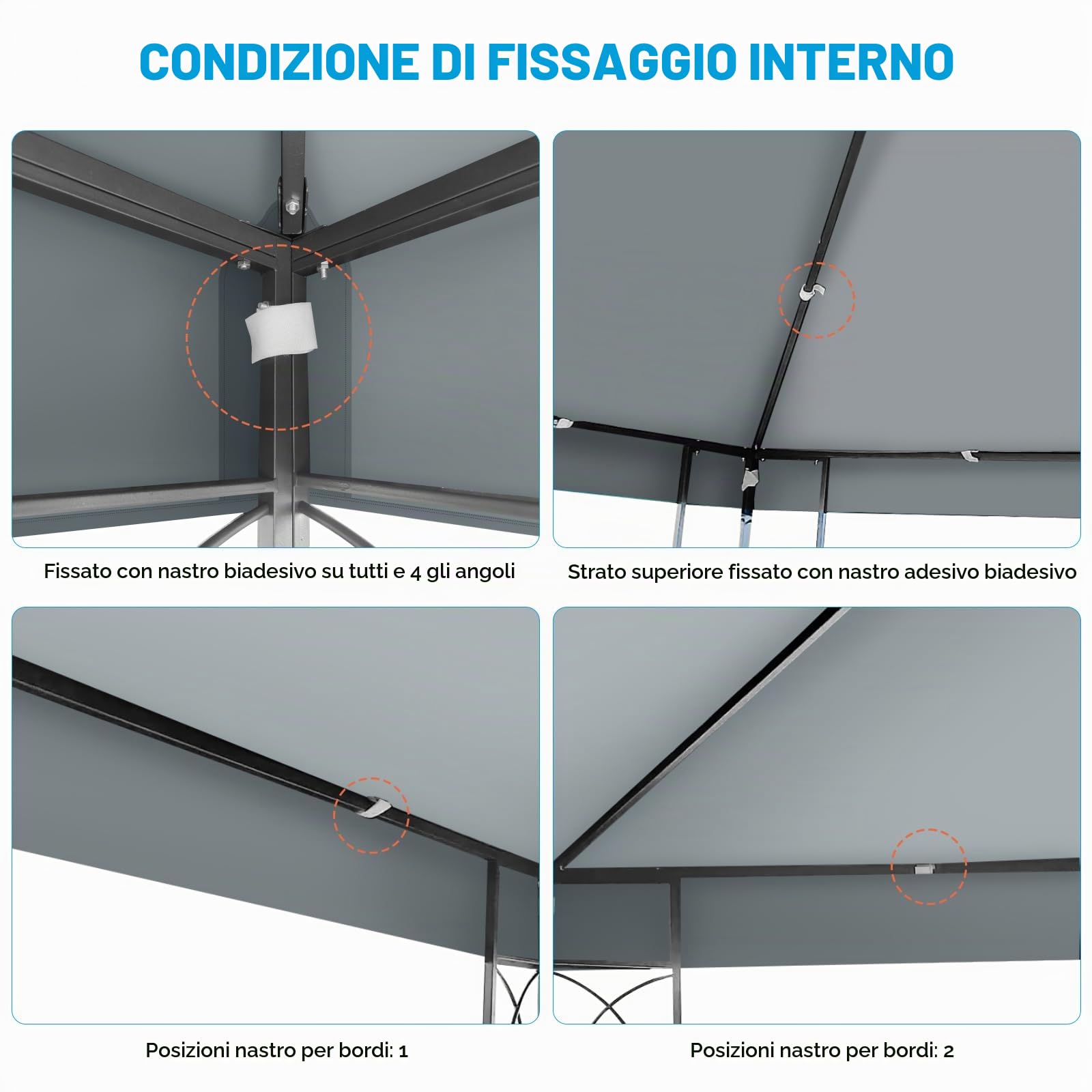 Telo di Ricambio per Gazebo 3x3m, Impermeabile e Anti-UV 300D, Copertura Rimovibile per Pergola con Fascette in Velcro Rinforzate, Ideale per Giardino, Terrazza, Campeggio e Spiaggia,Grigio
