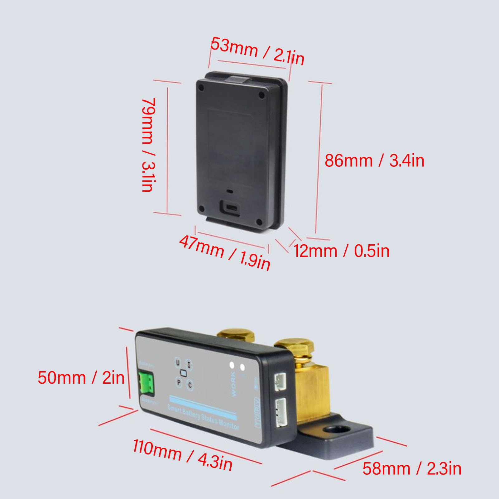 Batteriemonitor mit Shunt, 2,4-Zoll-Farbbildschirm, RV-Batteriemonitor, 120 V, 300 A, Batteriemonitor mit Alarm, Kabelloser Spannungsstrommesser, DC-Voltmeter, Coulometer für