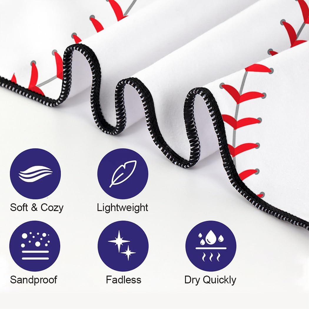 Baseball Beach Towel Oversized 36"x72", Microfiber Sand Free & Quick Dry, Lightweight for Pool Camping Beach Travel Vacation