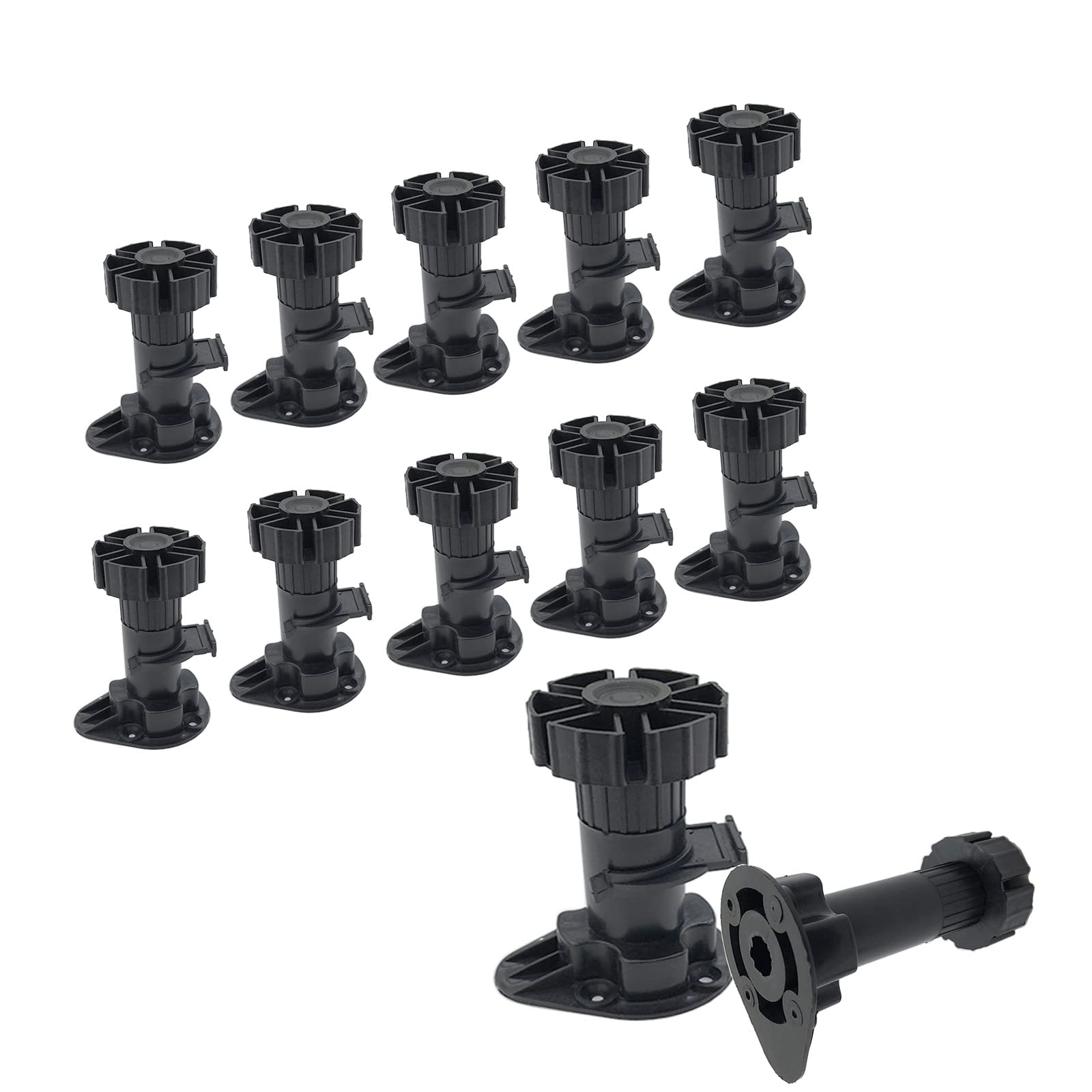 Adjustable Cabinet Leveler Legs, 12 Packs Furniture Leveling Feet Levelers Cabinets Leveling Foot for Badroom Chairs Kitchen - Black