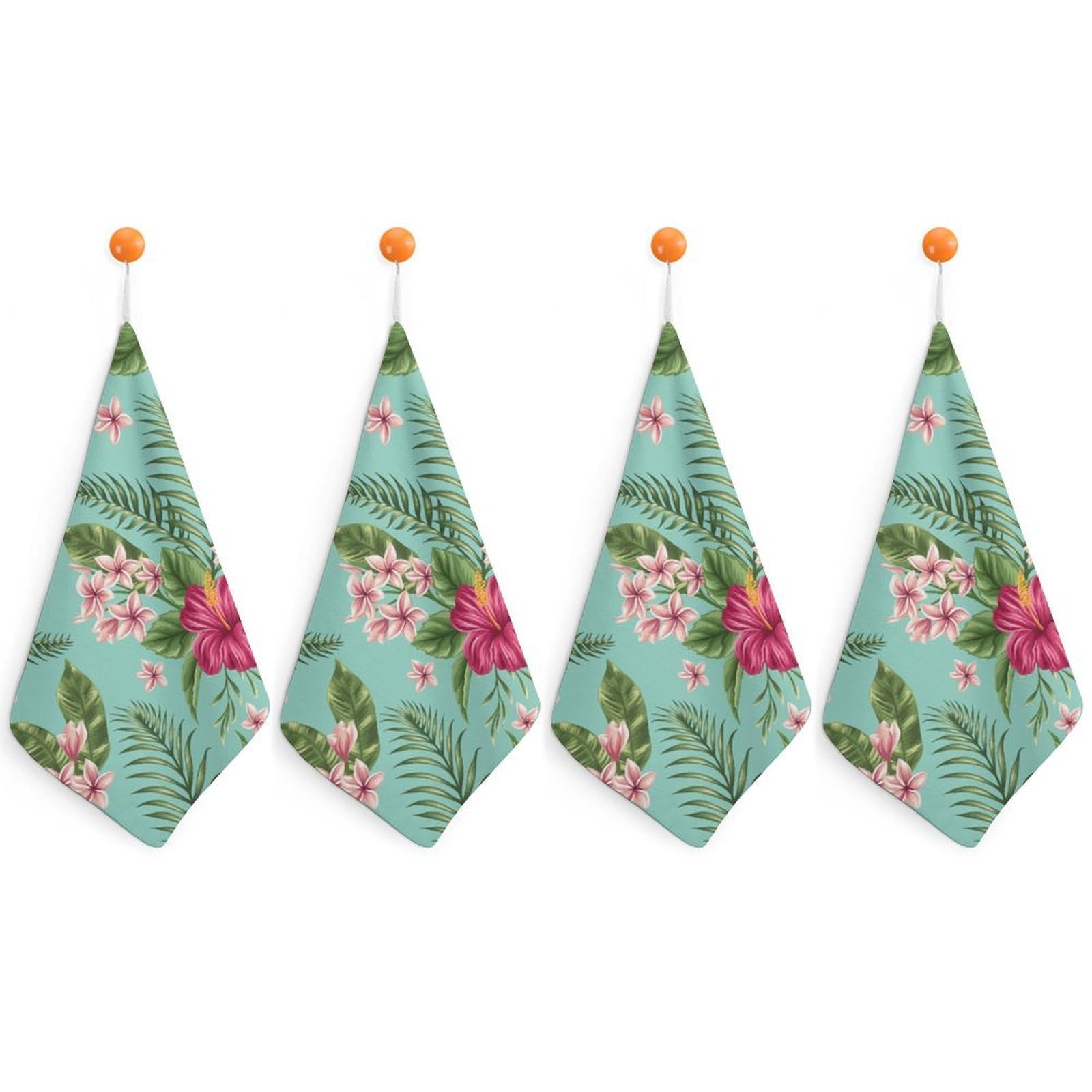 LEDFCVSU 4 Piece Hanging Hand Towels, Hawaiian Tropical Leaves Flowers Small Dry Hand Towel for Kitchen Bathroom