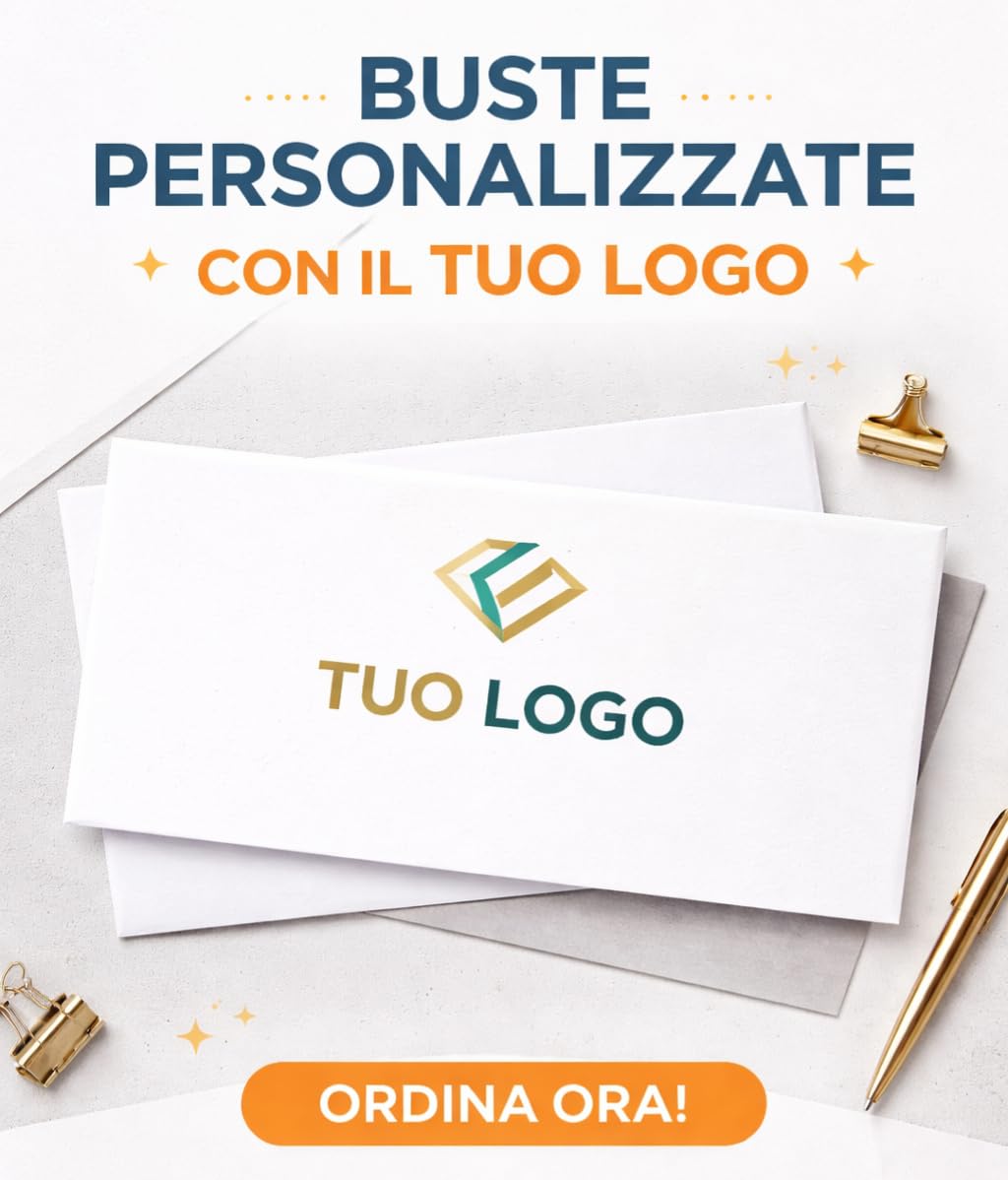 N. 100 Buste personalizzate con logo, nome, immagine. Cm. 11x22 senza finestra + strip autosigillante - 80 gr.