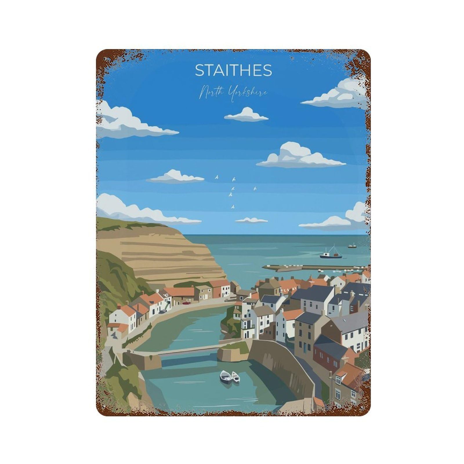 xiaoxiaoshen Staithes Travel of Yorkshire Gift England North Whitby Wall Decor Art Metal Tin Poster Modern Home Decor Art Home Bar Shop Decorations Vintage Sign 40x30cm