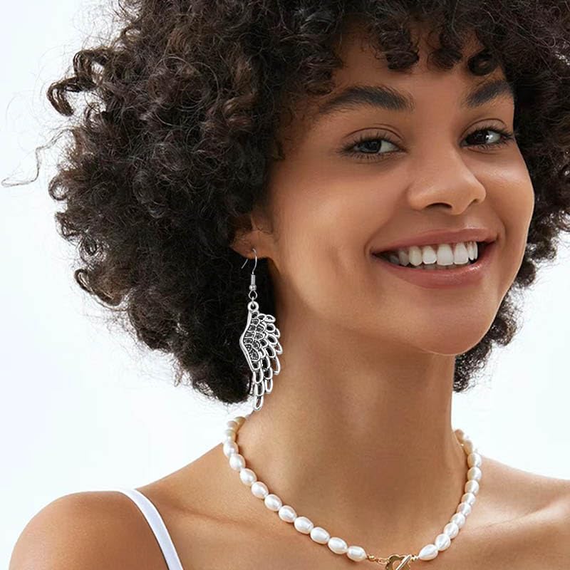 coadipress Angel Wing Earrings for Women Unique Silver Plated Fairy Feather Guardian Dangle Drop Hook Earrings Jewelry - Image 4