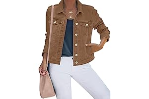 Women's Basic Button Down Stretch Fitted Long Sleeve Denim Jean Jacket