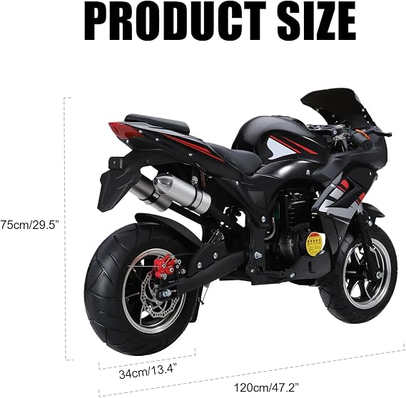 50cc 4-Stroke Pocket Rocket Motorcycle, 8 Inch Wheels Mini Motorcycle, Gas Pocket Motorbike with Front Rear Disc Brakes, Dual Headlights