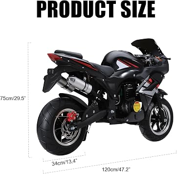 50cc 4-Stroke Pocket Rocket Motorcycle, 8 Inch Wheels Mini Motorcycle, Gas Pocket Motorbike with Front Rear Disc Brakes, Dual Headlights