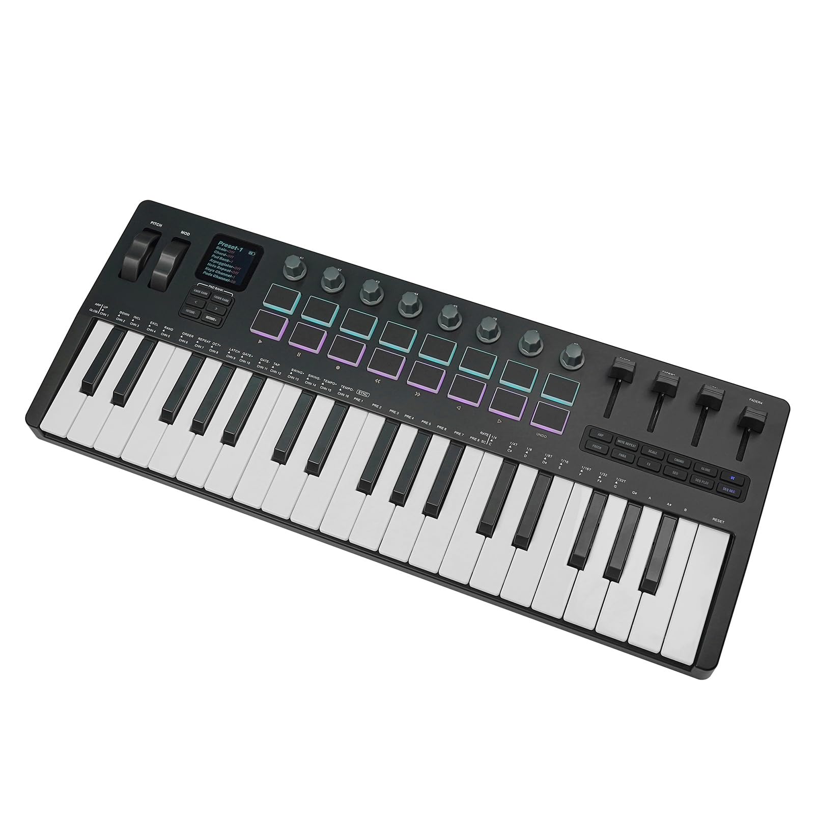 CHICIRIS Piano de Teclado, Controlador de Teclado MIDI de 37 Teclas con Pads de Batería, Conectividad USB, Producción Musical Portátil para Creadores