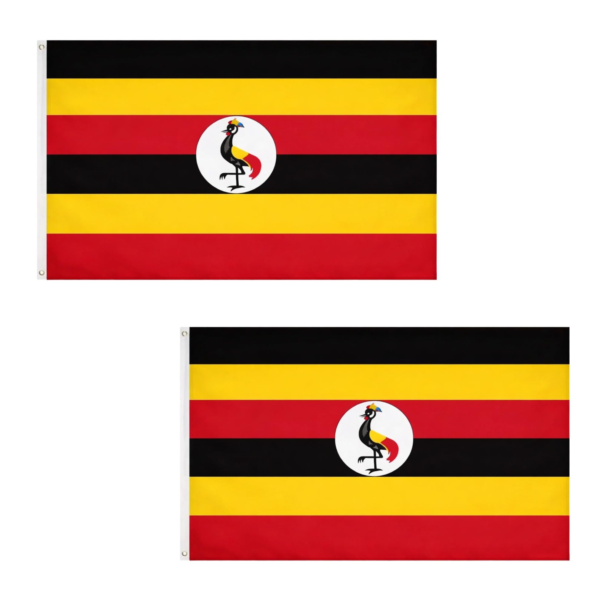 2 Pcs Uganda Flag 5ft x 3ft with Brass Eyelets – Polyester Ugandan Flag Banner for Community Events, National Celebrations, Home & Garden Display