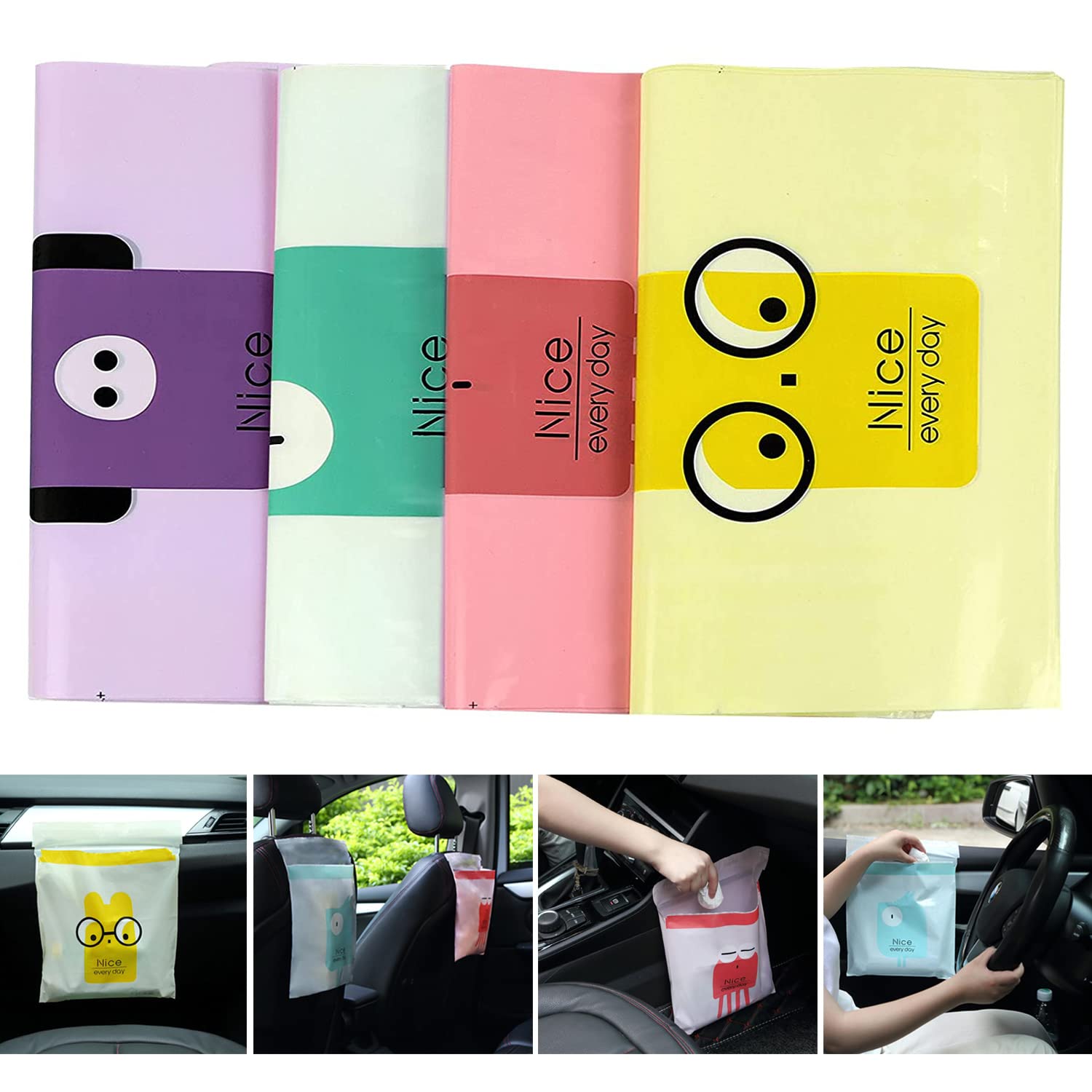 60Pcs Disposable Car Trash Bag Portable Easy Stick-On Car Trash Bags Durable Kitchen Trash Bag Leakproof Vomit Bag for Cars, Bedrooms, Bathrooms, Offices, Travel, Camping, Kitchens Trash Bags