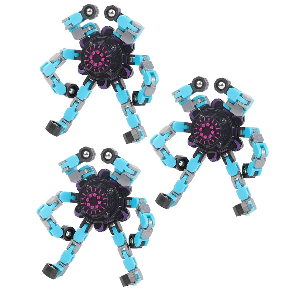Transformable Fingertip Spinners Decompression Toy Spinner Toy Stress Relief Toys For Kids Adults Cell Phone Stands Holder Deformable Robot 3 Pcs (Color : Blue)