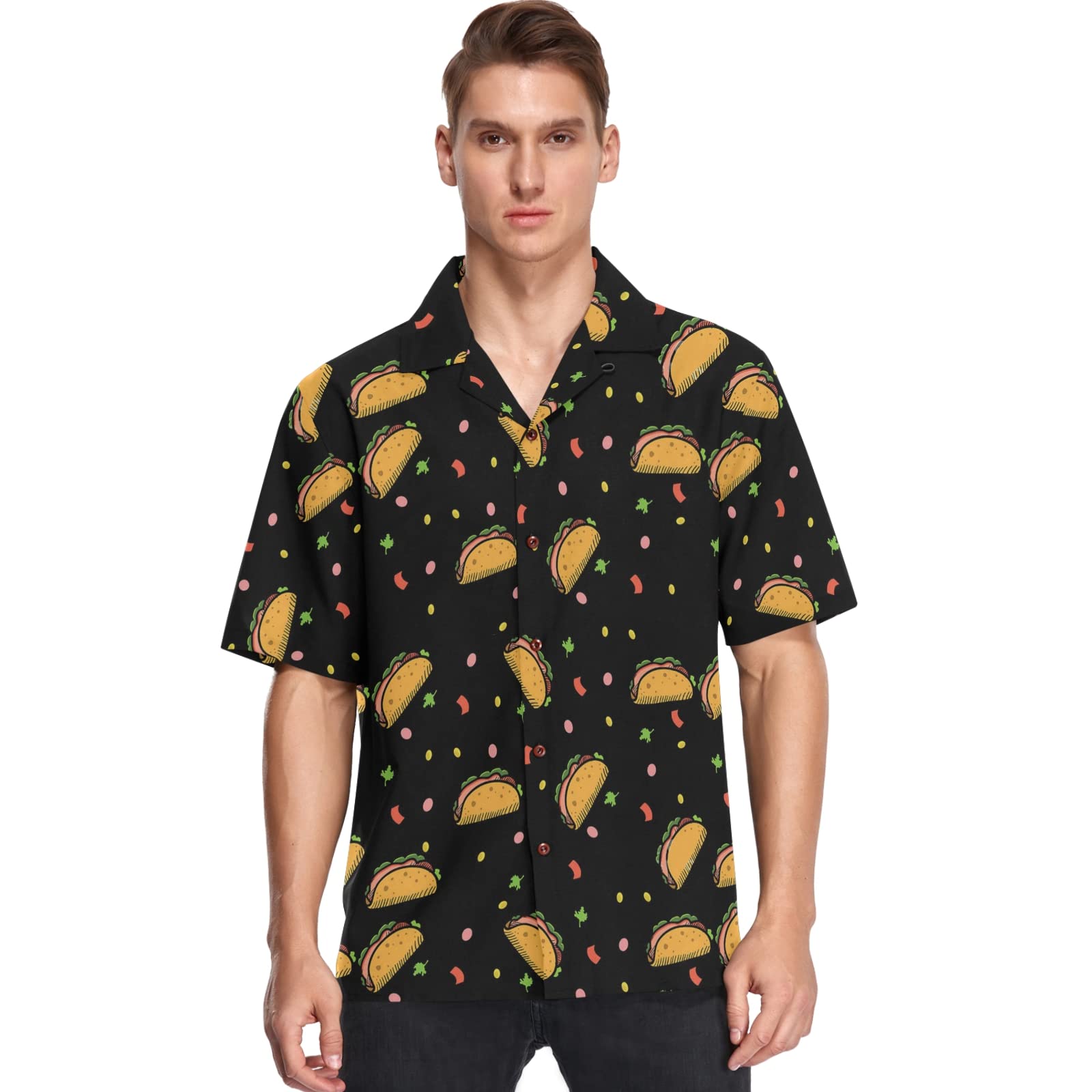 visesunny Stylish Men's Seasonal Hawaiian Print Button Down Short Sleeve Shirt S-XXL