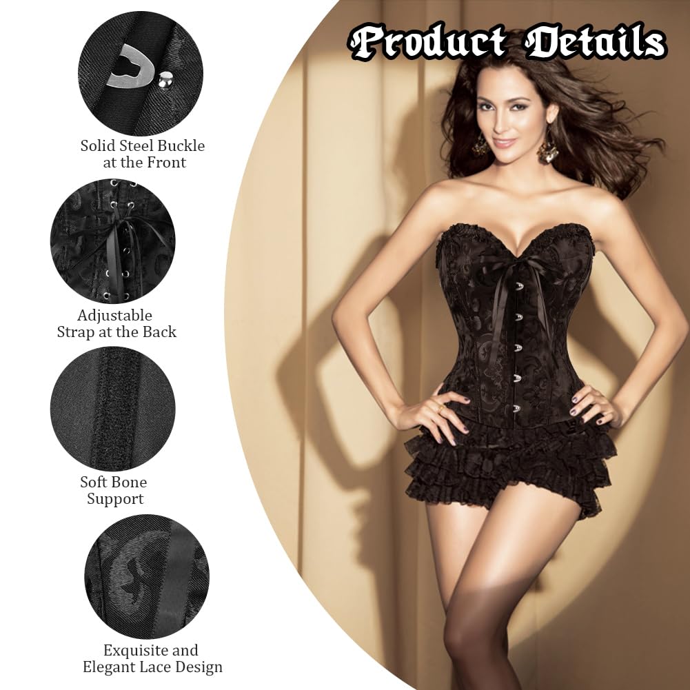 AUYAO Corsetto Donna Nero Elegante, Bustino Shapewear Lingerie, Corsetto Stringivita Regolabile per Donne, Corsetti per Feste, Matrimonio, Halloween, Cosplay, Modellante e Confortevole (S-XL)