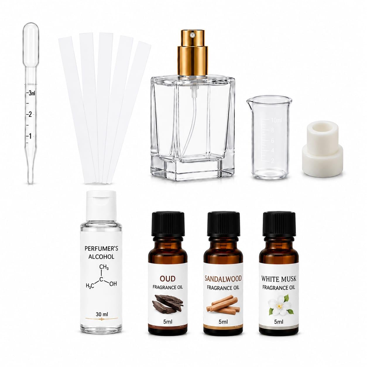 Brindya™ DIY Perfume Making Kit, Warm and Woody, with 30ml Spray Bottle, Perfumer's Alcohol, Vanilla, White Musk, Sandalwood Fragrance Oils (Oudh + Sandalwood + White Musk)-picture-26