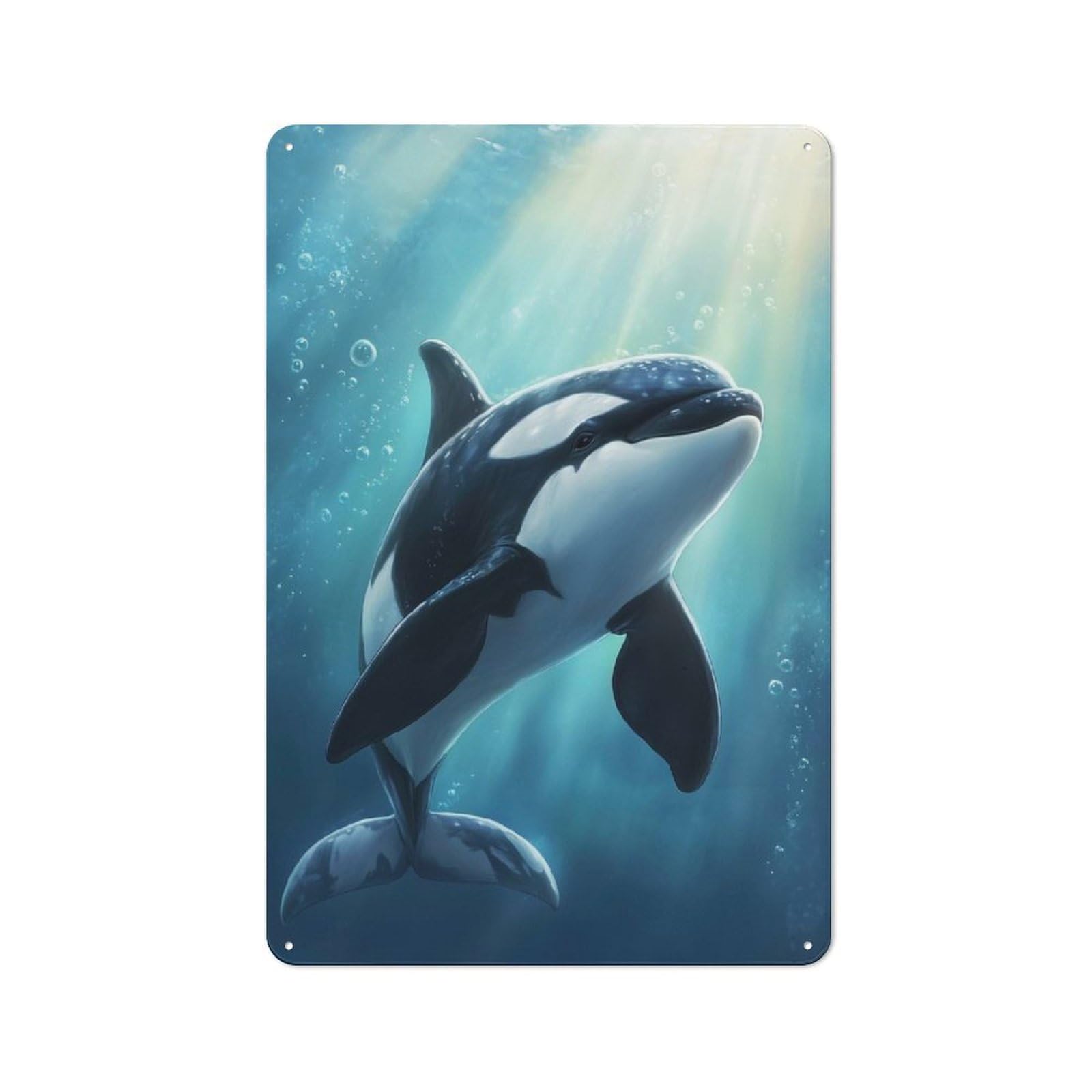 Junmoney Baby Orca In Blue Water Rustic Metal Wall Sign 30X20cm For Café Or Restaurant, Gift Idea At Christmas For Café Owners And Decorators