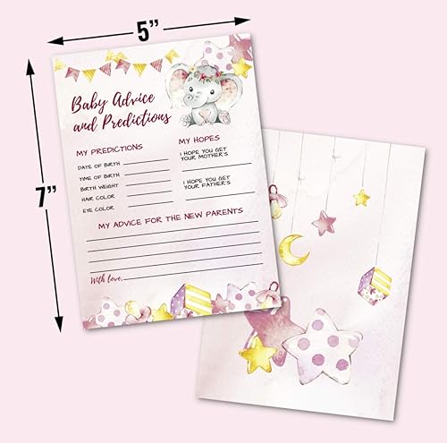 Miniatura 3 de 50 tarjetas de consejos y predicciones de elefante rosa de lujo, tamaño grande de doble cara de 5 x 7 pulgadas para juego de baby shower, nuevo