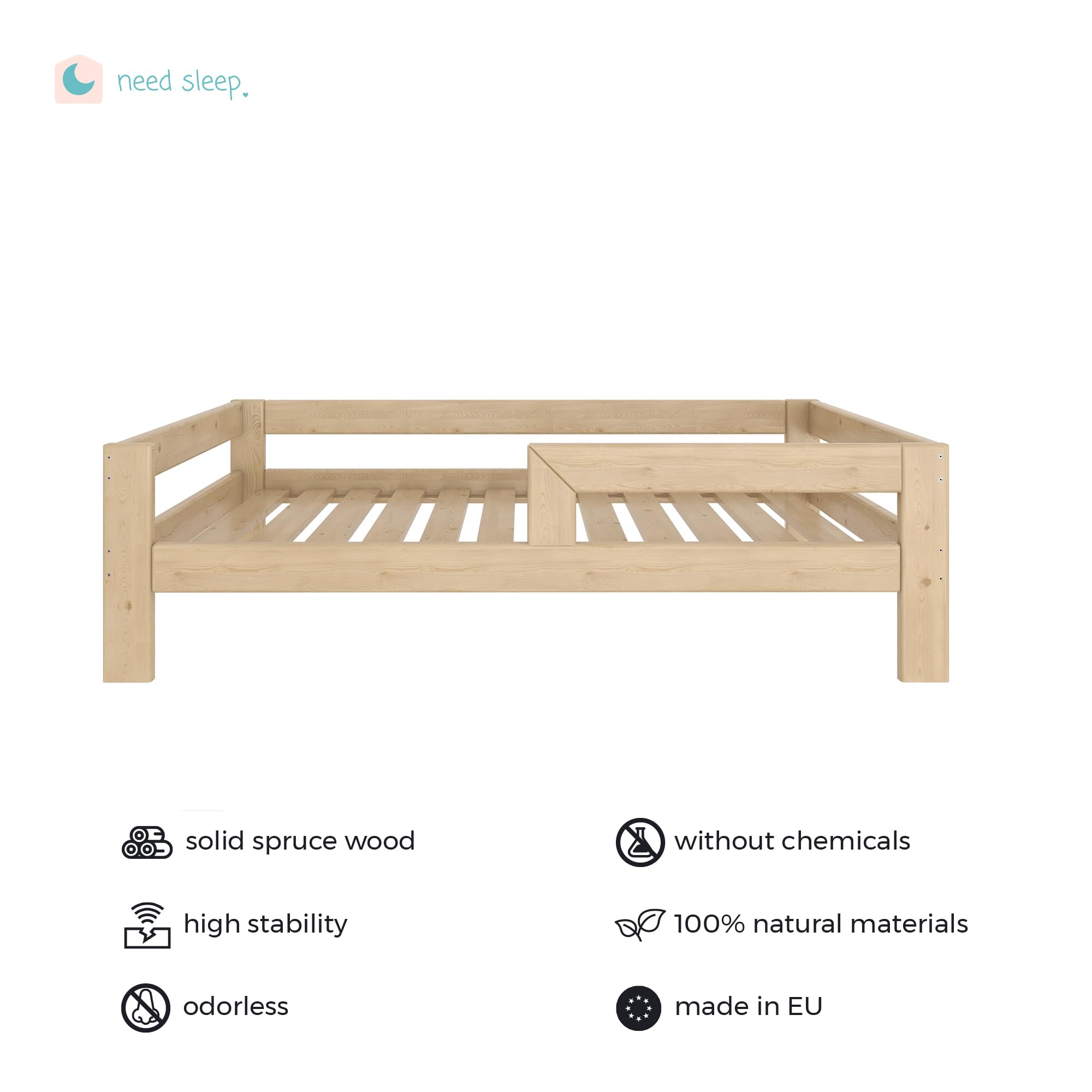 Lit De Sol Montessori 120x190 Cm - Sommier à Lattes Avec Protection Anti-Chute En Bois