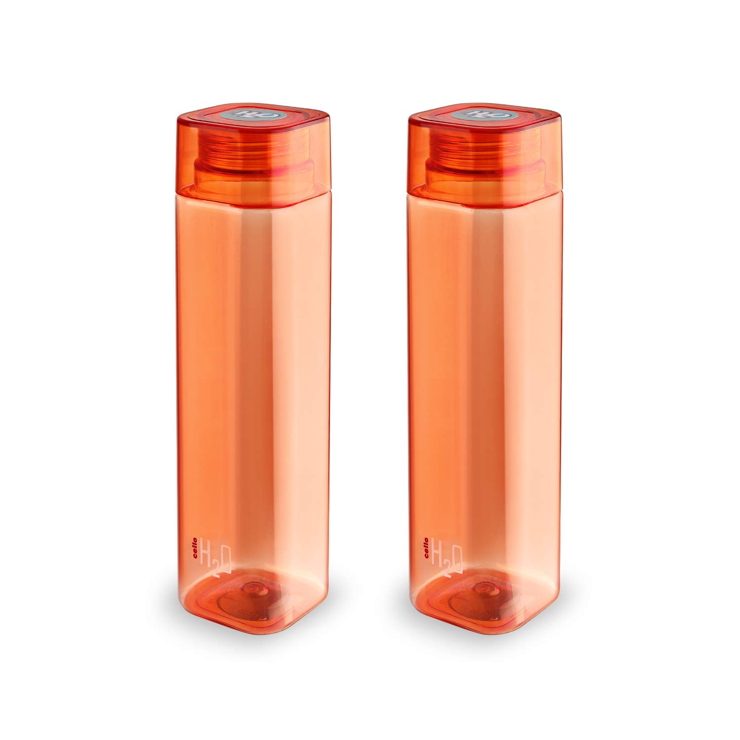 CELLO H2O Squaremate Plastic Water Bottle | Lid is sealed by a silicone ring | Leak proof & break-proof |Best Usage for Office/School/College/Gym/Picnic/Home/Fridge | 1 Liter | Orange, Set of 2 (B07L8TFV46) Amazon Price History, Amazon Price Tracker