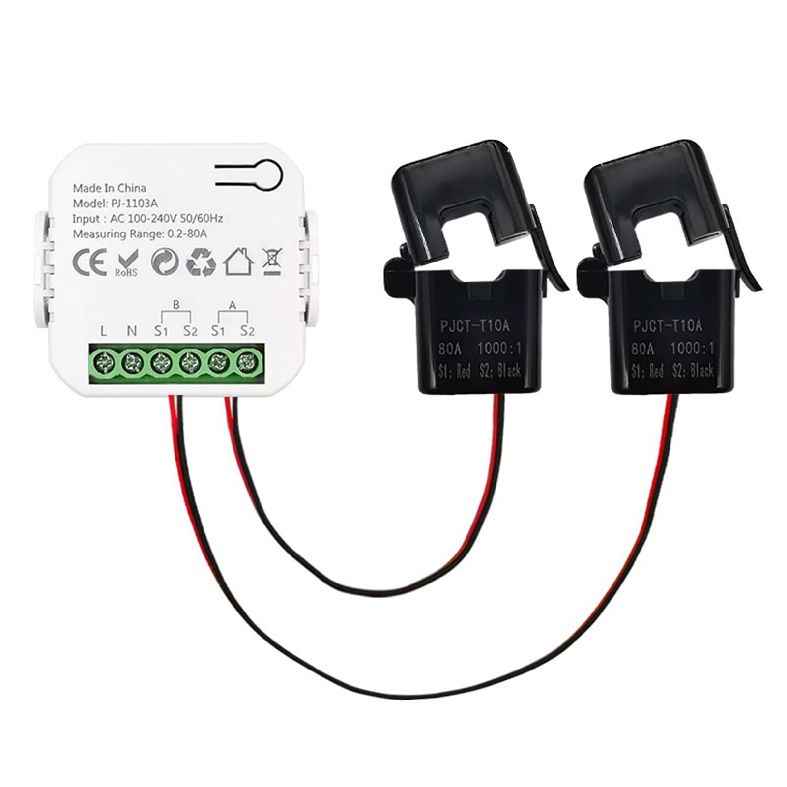 Inteligentny licznik prądu z Tuya WLAN, inteligentny dwukierunkowy monitor do wytwarzania i zużycia energii z przetwornikiem prądu 2 x 80 A CT, obsługuje monitorowanie w czasie rzeczywistym