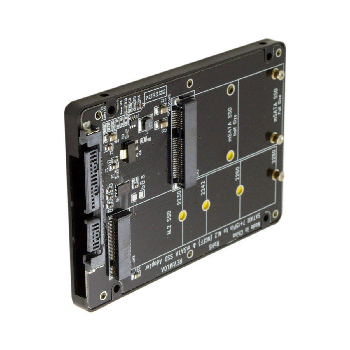 2-in-1 combo m.2 b+m-key & msata 68pin ssd to 2.5 inch sata 3.0 22pin adapter converter case enclosure with black cover