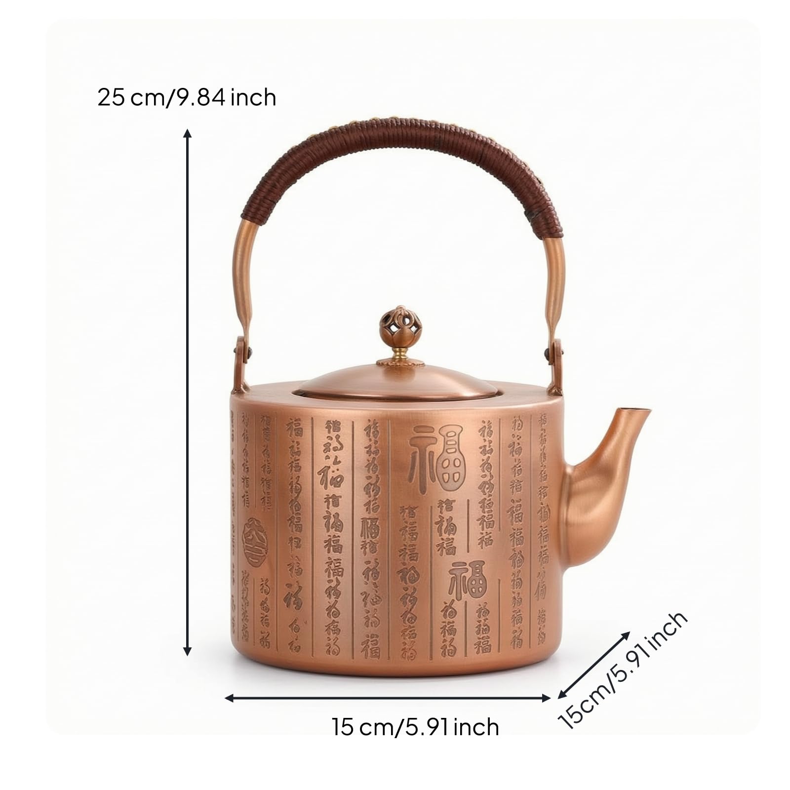 Tetera Cobre Artesanal Hervidor Cobre Tetera con Filtro para Oficina, Moderno, con Patrón De Caracteres Chinos De Felicidad
