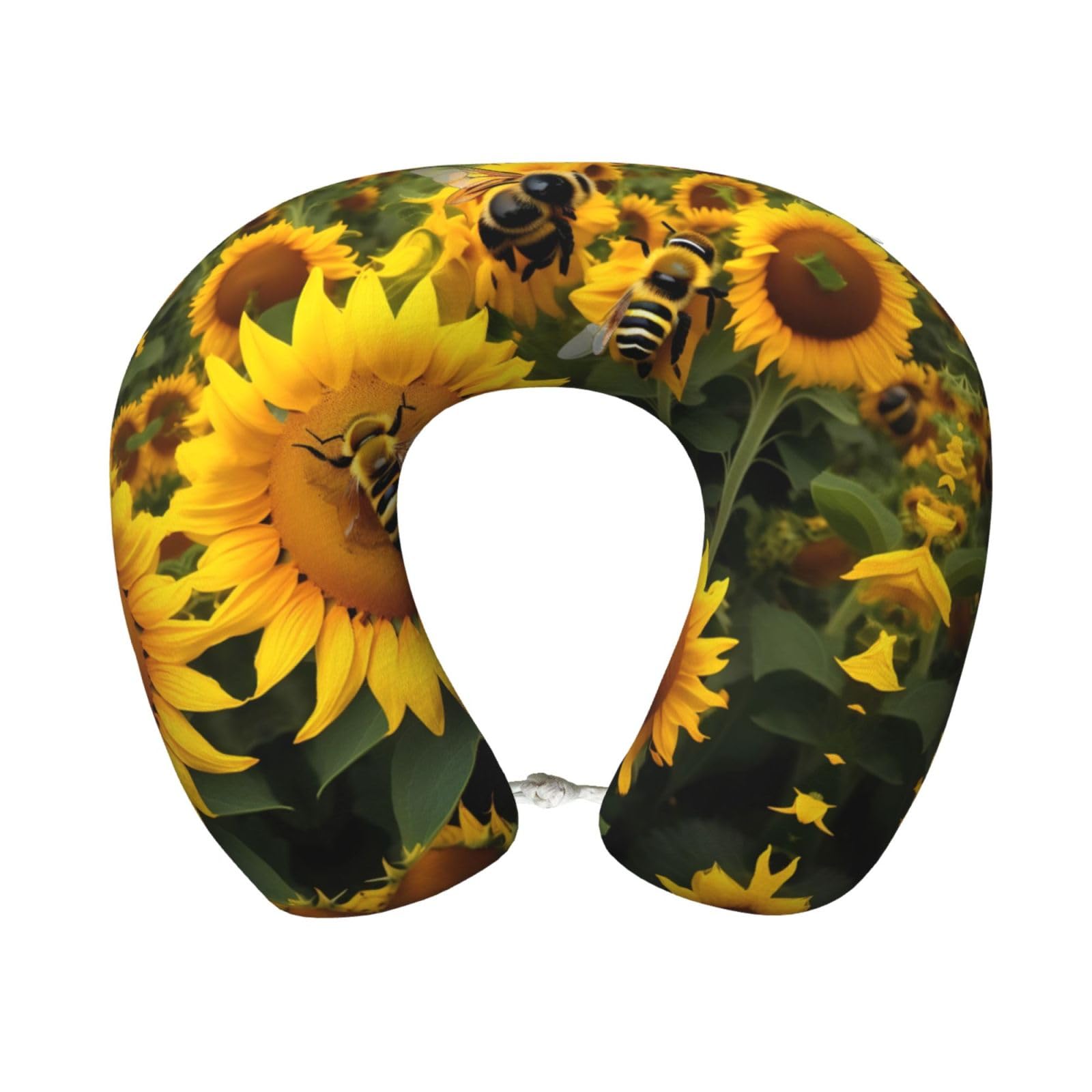 peiyeety Sunflower Bees Print Custom U-Shaped Pillow,Memory Foam Cervical Neck Travel Pillow,for Home,Camping,Travelling