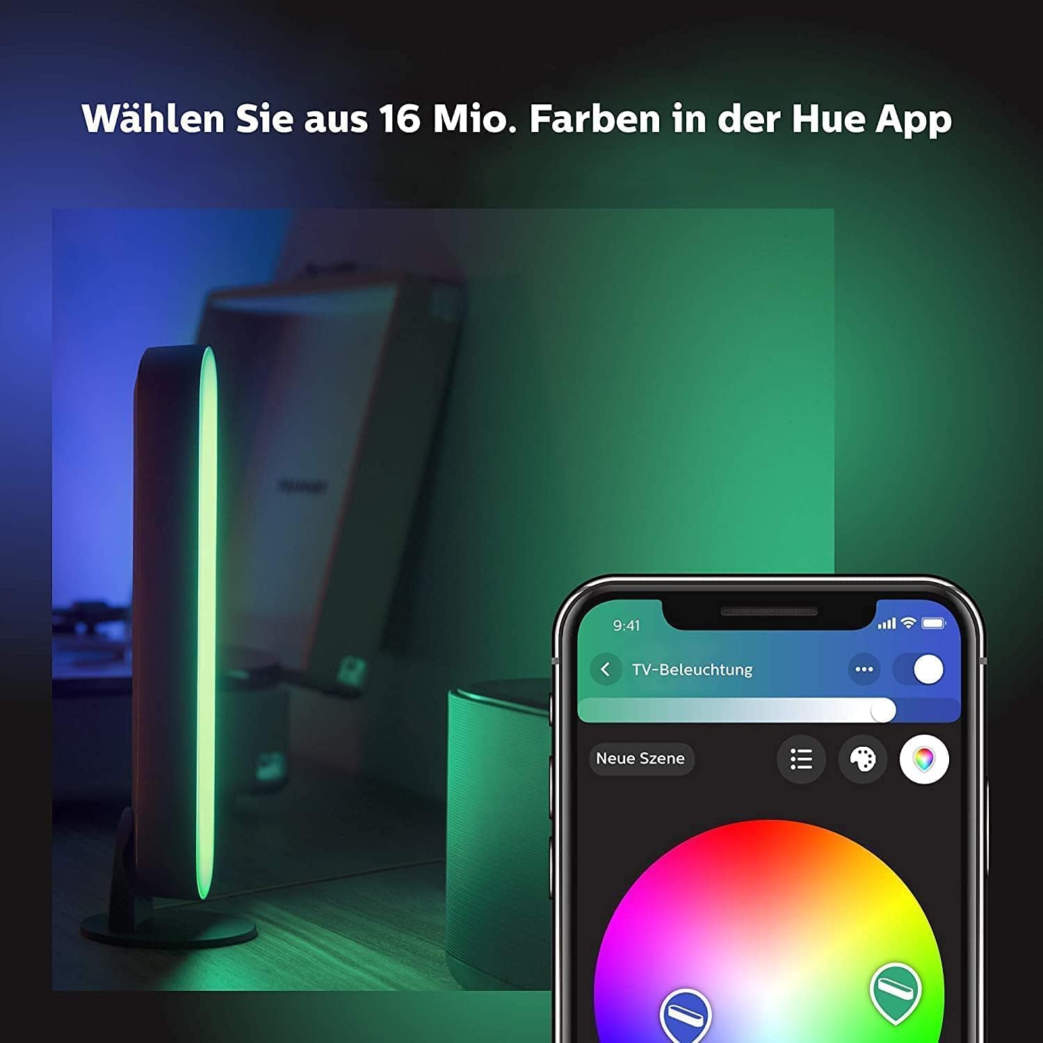 Philips Hue White & Color Ambiance Play Lightbar 2er Pack Basis-Set 500 lm Dimmbare Lichtsäulen TV-Hintergrundbeleuchtung Schwarz