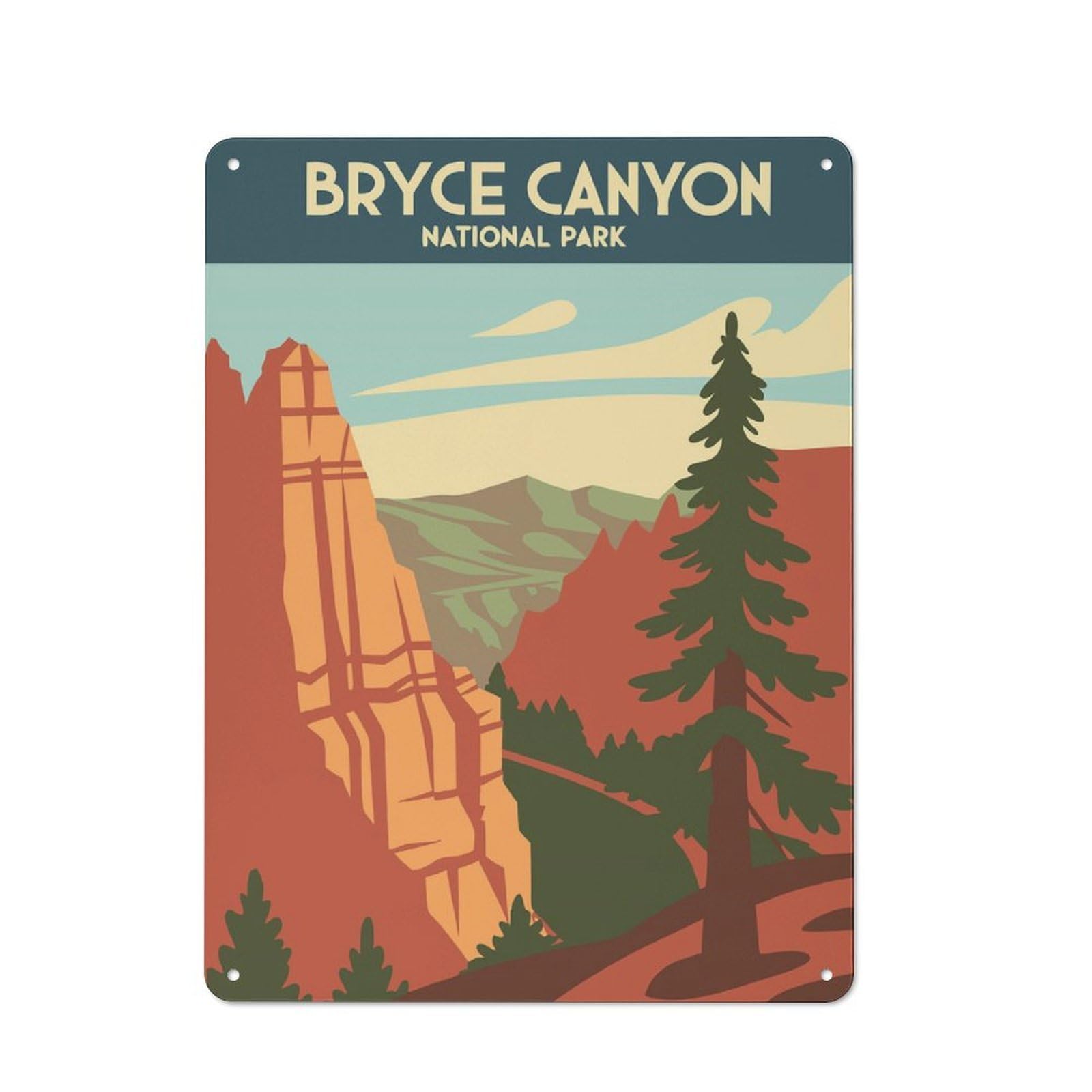 For Lounge Or Reading Corner, Bryce Canyon National Park Illustration Vintage Metal Sign 40x30cm, for Cooler-season Styling in Lounge And Reading Corner