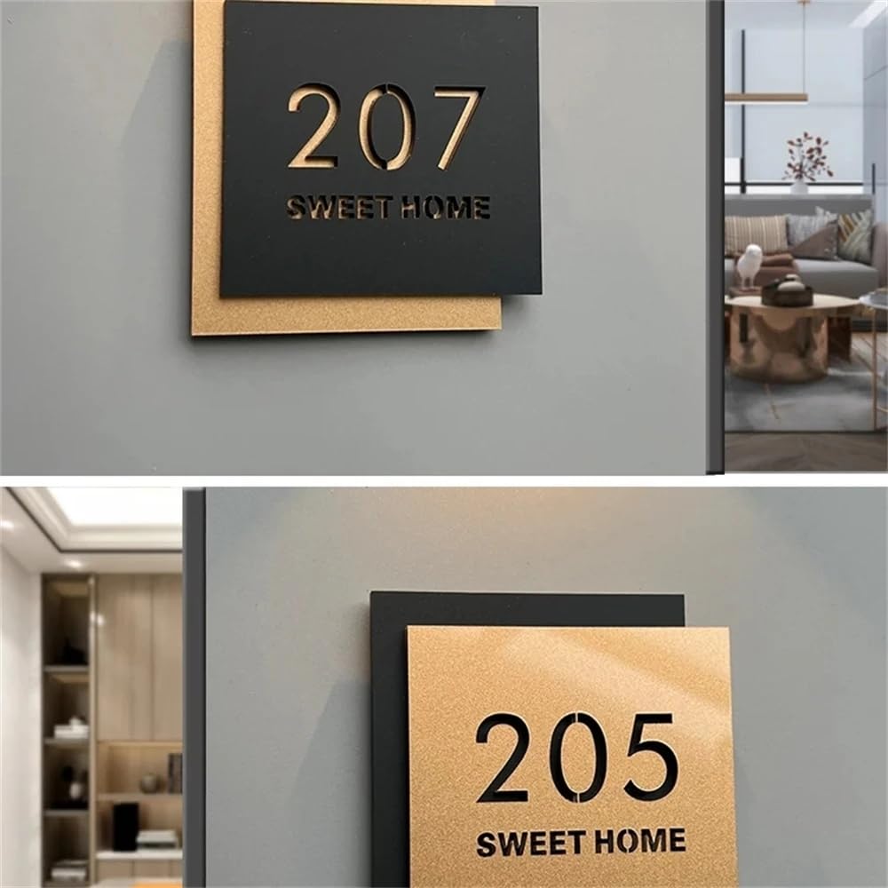 Targhette personalizzate acrilico 3D nero oro Numero civico Segno con nome strada fonte moderna Segno di indirizzo negozio