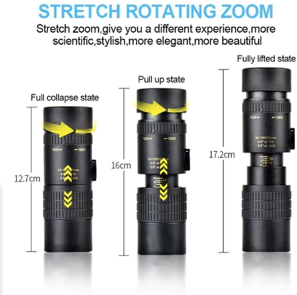 Telescopio portátil HD de alta potencia, Super Zoom Super Zoom 4K 10-300x40mm Zoom Telescopio con trípode y clip para la mayoría de los telescopios de teléfonos inteligentes, regalo de cumpleaños The
