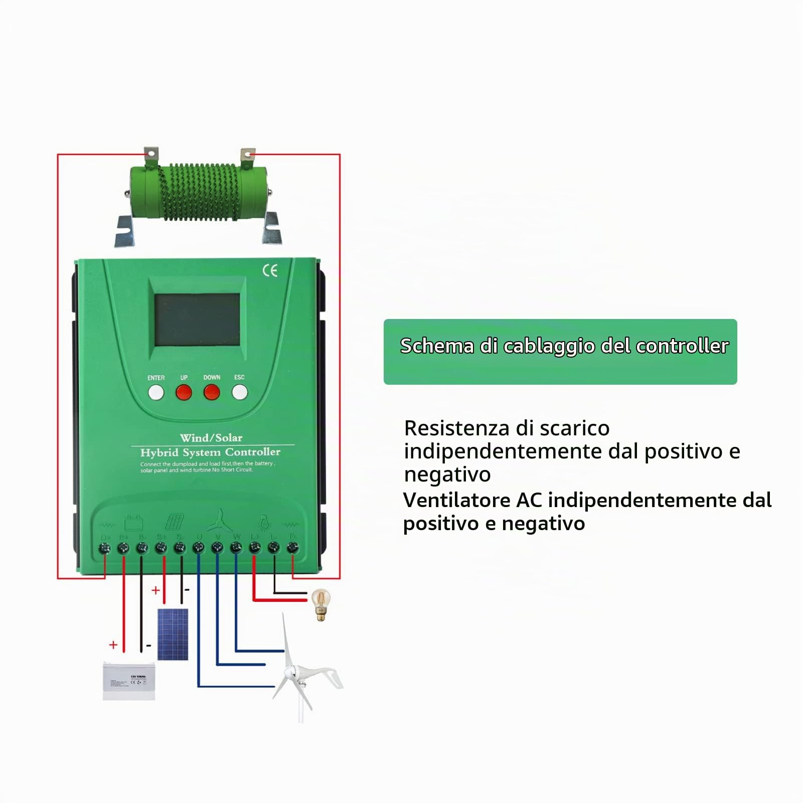 Regolatore di Carica Ibrido Solare Eolico 12V 24V, con Display LCD MPPT Carica Boost Regolatore Solare Eolico Display Digitale LCD a Grande Schermo(GPI1010K)