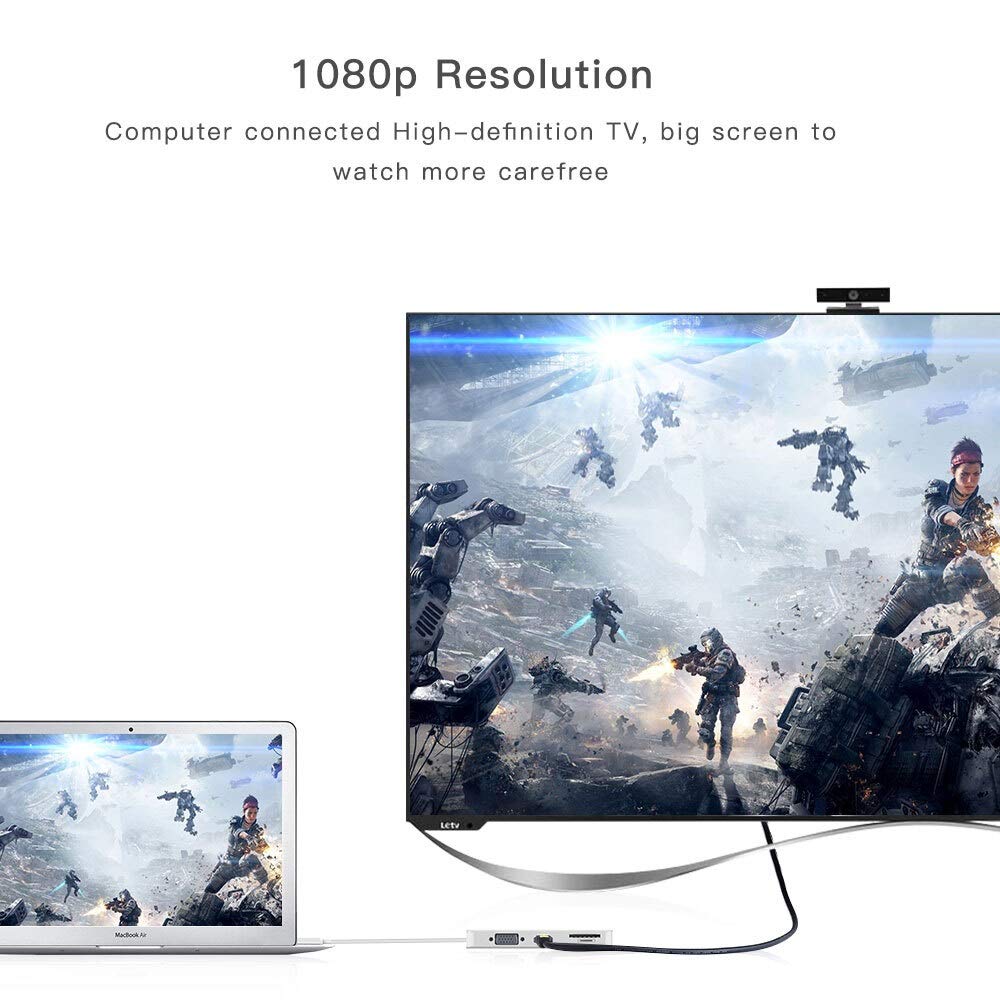 8 W 1 HUB Type-C Hub + USB-C/Type-C do USB-C/Type-C & HDMI & SD & TF & 2 USB & VGA & RJ45 Adapter, dla Galaxy S9 & S9 + & S8 & S8 + & Note 8 / HTC 10 / Huawei Mate 10 & Mate10 Pro & P20 i P20 Pro
