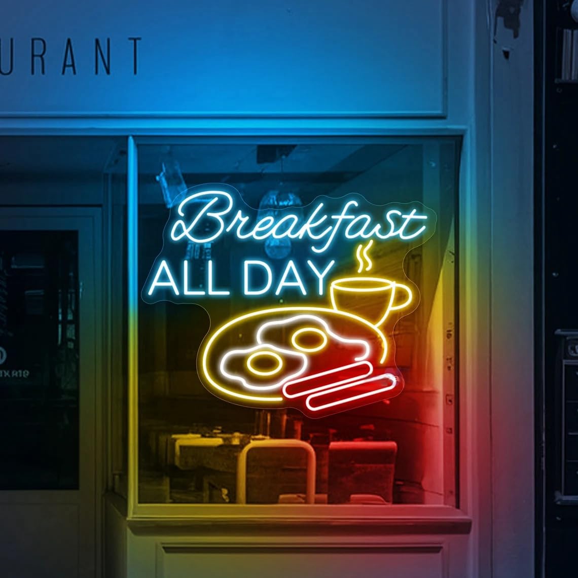 Breakfast All Day Neon Sign Breakfast All Day Sign Breakfast LED Light Breakfast Specials All Day Restaurant Coffee Shop Restaurant Open