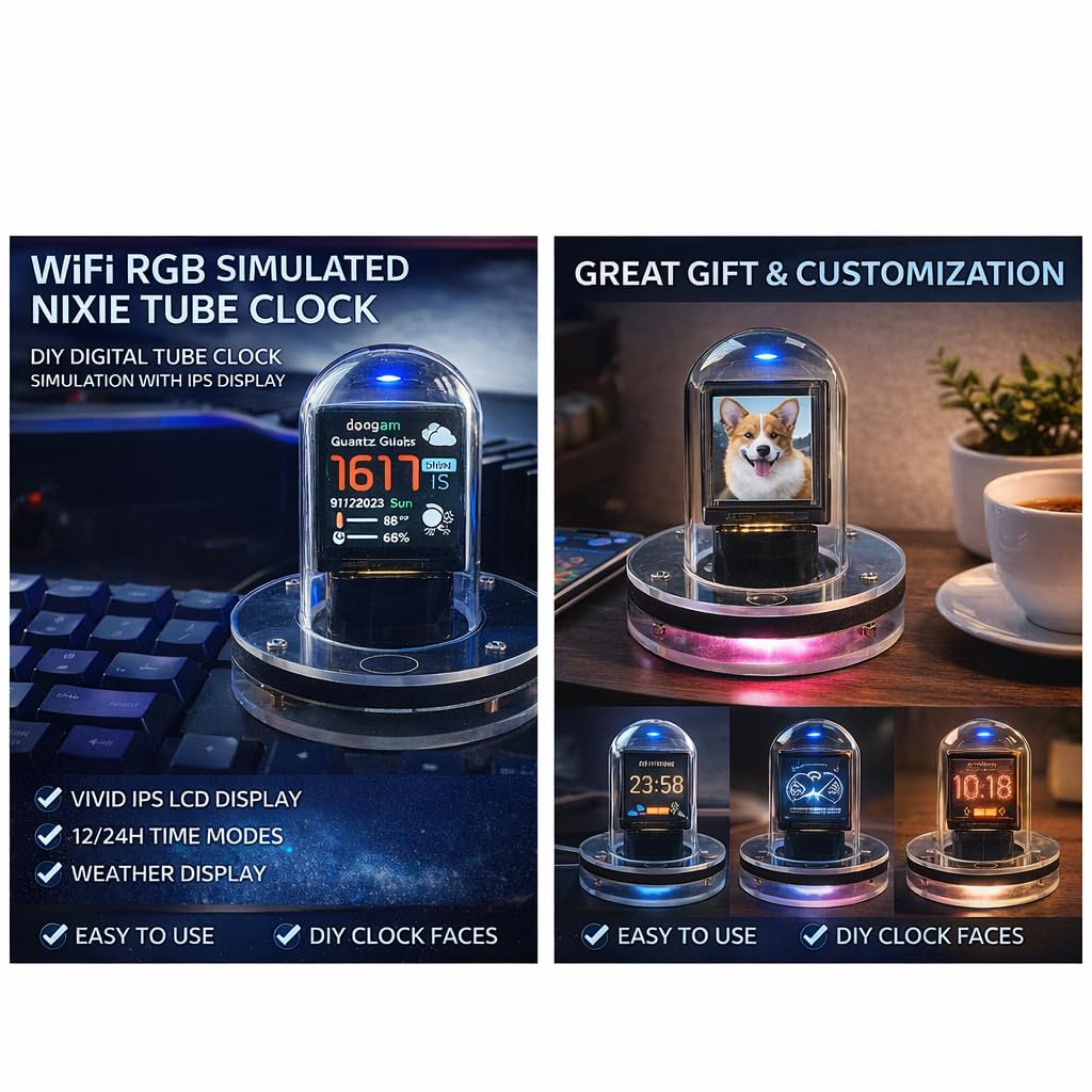 ViaGasaFamido Orologio Nixie Tube Retro, Display Digitale 12/24 Ore con Luci LED, Idee Regalo Originali per Arredamento Cyberpunk Appassionati Design Anni 70