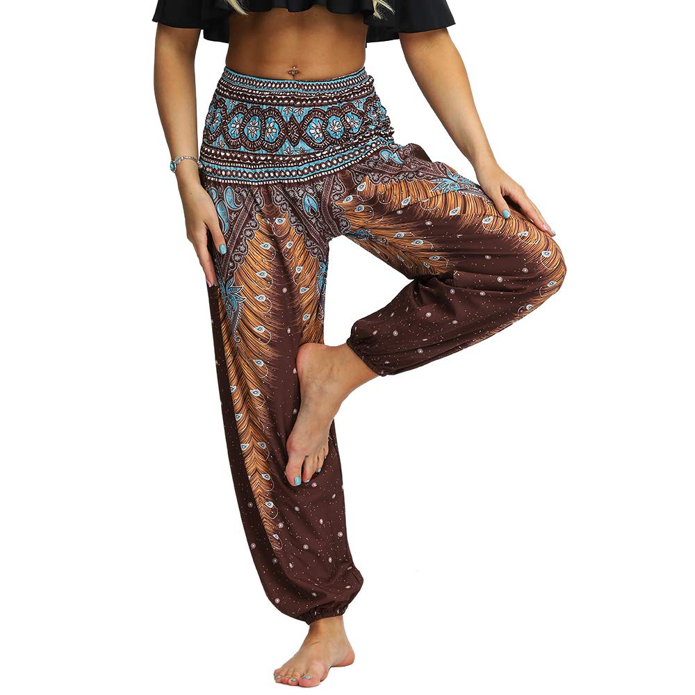 Nuofengkudu Mujer Hippies Pantalones Bolsillos Estampados Yoga Pants