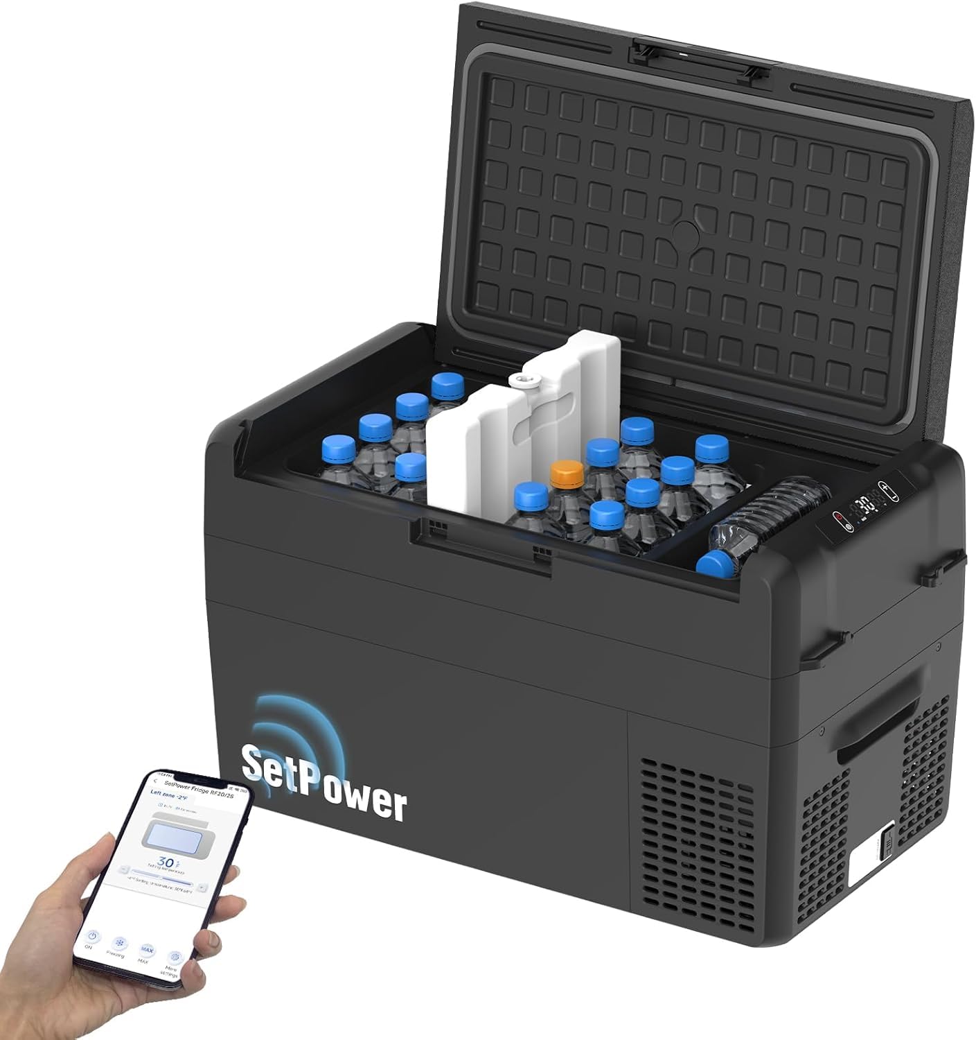 Setpower RF25 12V Refrigerator with PG216 Portable Power Station 27 Quart Electric Cooler for Vehicles Car Freezer With 12/24V DC Car Refrigerator for Camping Truck Van RV SUV Road Trip Travel