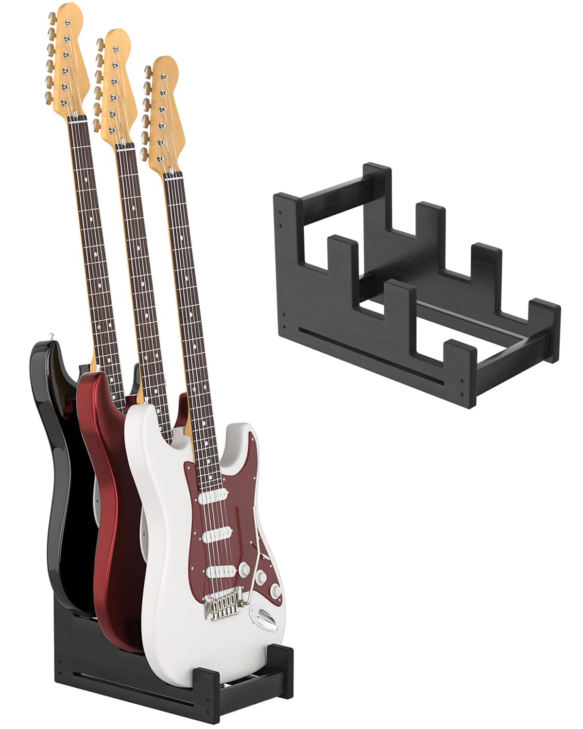 APPASO Guitar Rack, Solid Pine Wooden 3 Guitar Stand, Space-Saving Electric Guitar Stand Floor