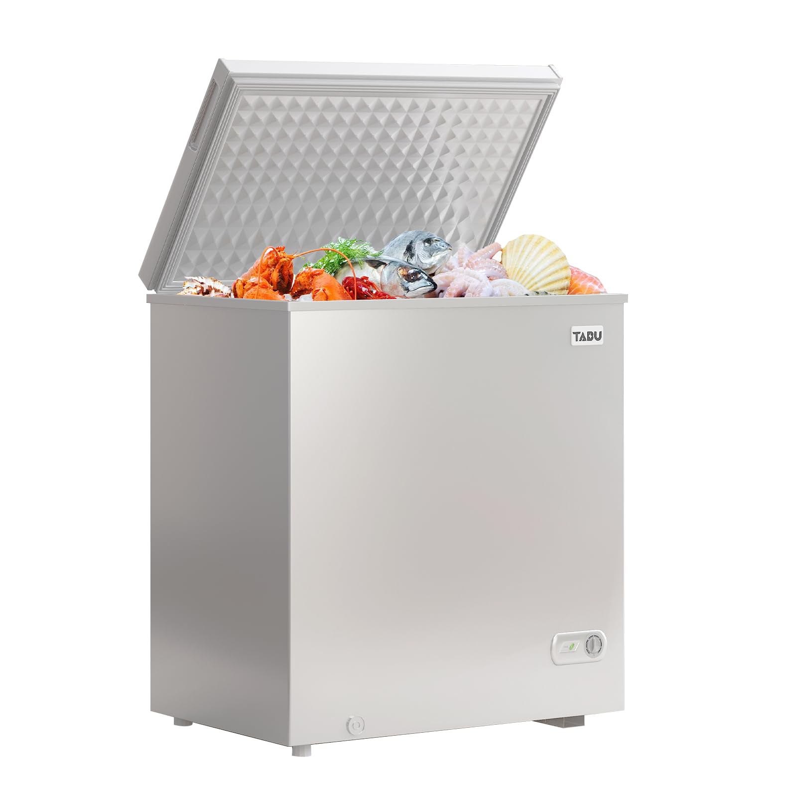 TABU 7.0 CU FT Chest Freezer, White Deep Freezer with Storage Basket, Manual Defrost Freezer, Energy Saving Compact Freezer with 7 Level Adjustable Temperature, Top Open Door, Removable Basket (White) | Fridge.com