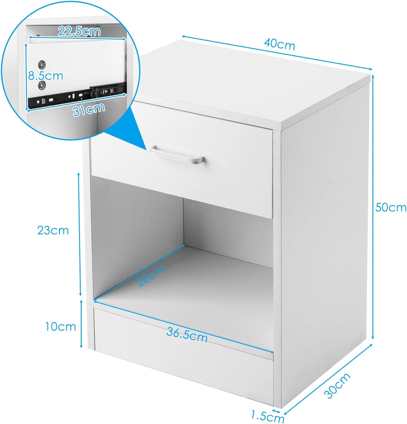 2Pcs Night Stands with Drawer,Nightstands Set of 2,White Night Stand with Drawers,Night Stands for Bedroom, Closet, Dorm,White