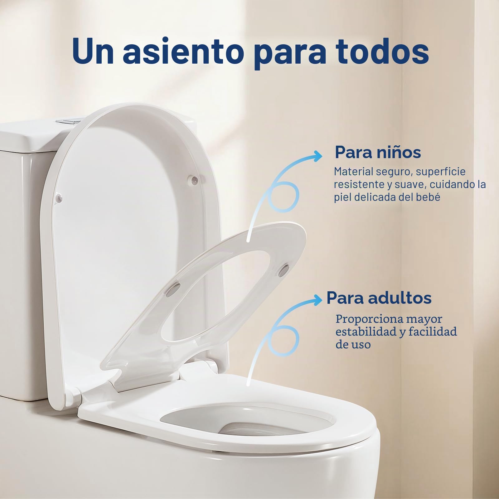 Tapa WC Universal, Asiento de Inodoro de Cierre Suave, Tapa Inodoro en Forma de U/D, Liberación Rápida para una Fácil Limpieza, Blanco