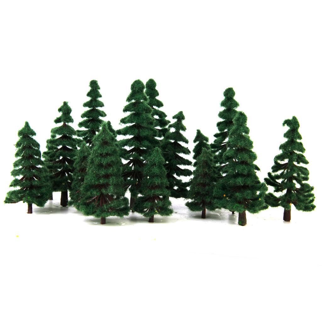 AMSLSIU Pack of Model Trees Featuring 16pcs Dark Green Leaves Model Landscape Realism Add Scenic Depth with Various Heights to Appearance of Landscape